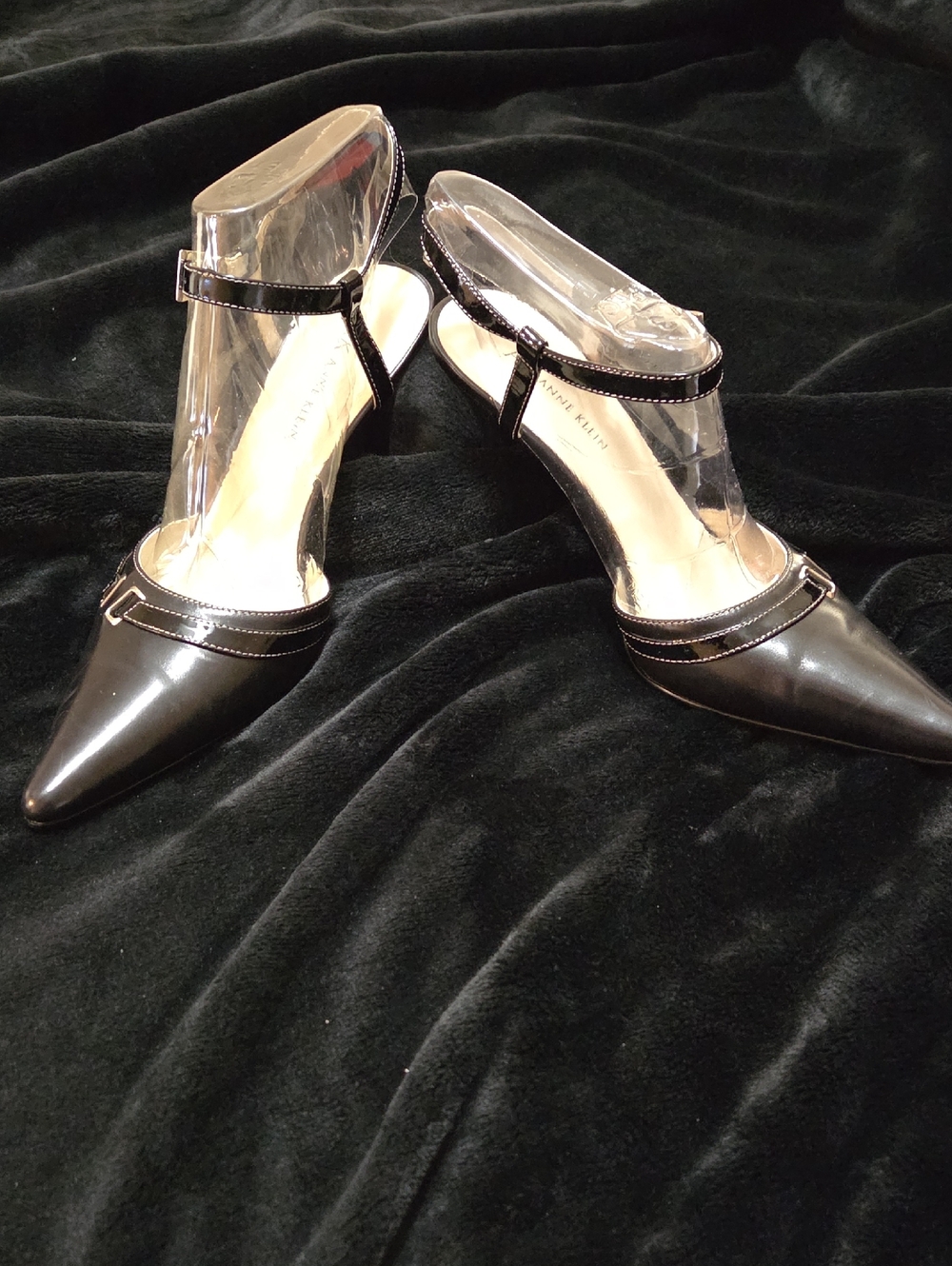 Anne Klein Black Patent Pointed Ankle-Strap Heels - Picture 2 of 3